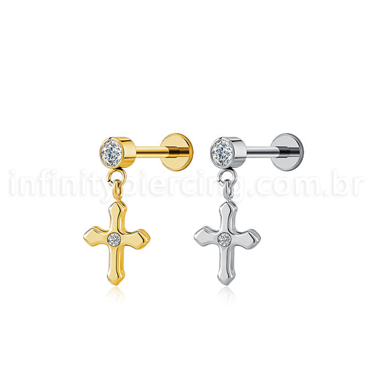 Piercing Minibarbell Aço Cirúrgico Com Pingente Cruz