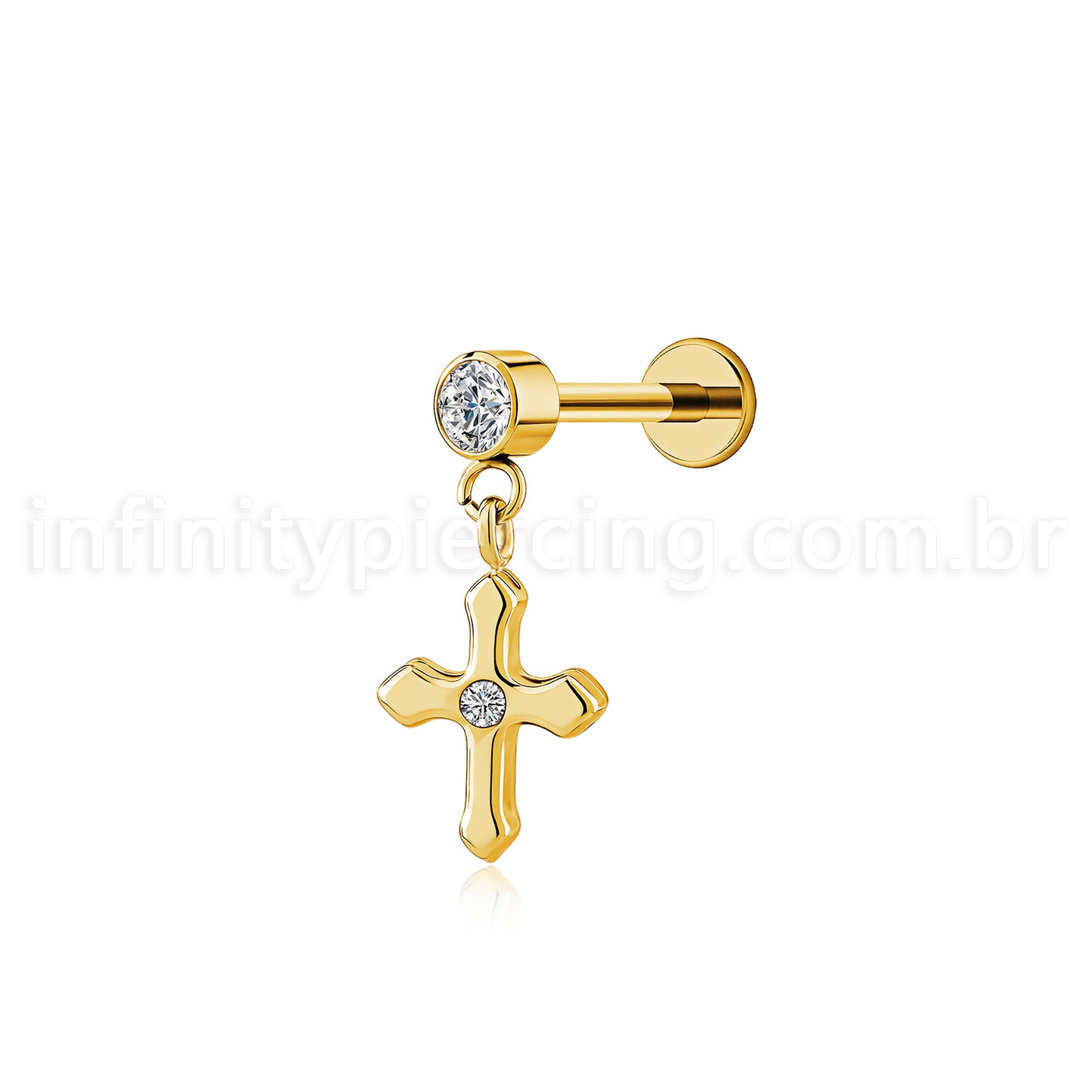 Piercing Minibarbell Aço Cirúrgico Com Pingente Cruz