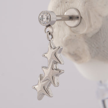 Piercing Minibarbell Aço Cirúrgico Com Pingente 3 Estrelas