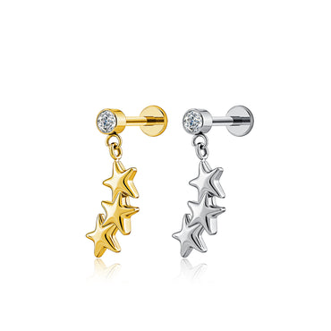 Piercing Minibarbell Aço Cirúrgico Com Pingente 3 Estrelas