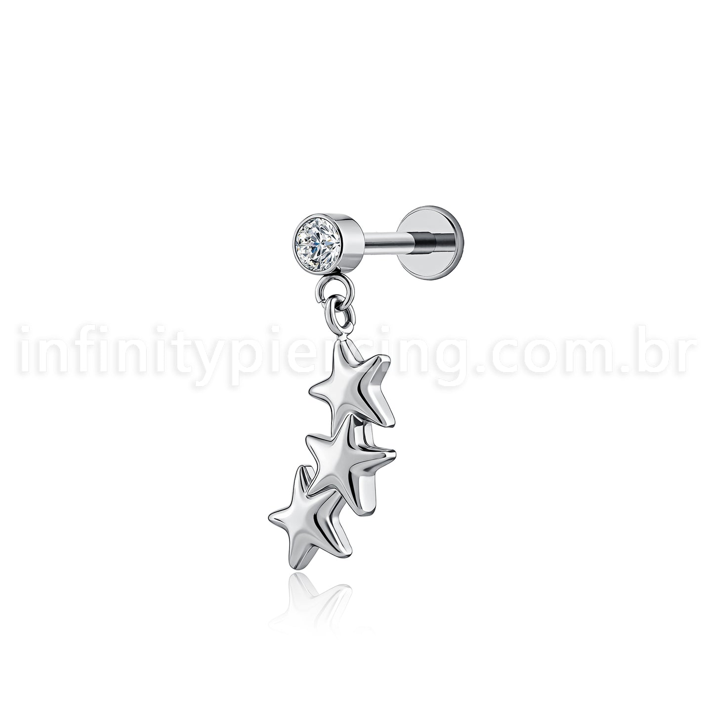 Piercing Minibarbell Aço Cirúrgico Com Pingente 3 Estrelas