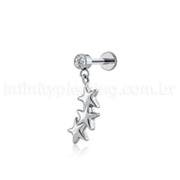 Piercing Minibarbell Aço Cirúrgico Com Pingente 3 Estrelas