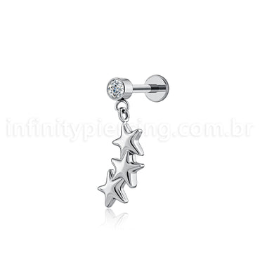 Piercing Minibarbell Aço Cirúrgico Com Pingente 3 Estrelas