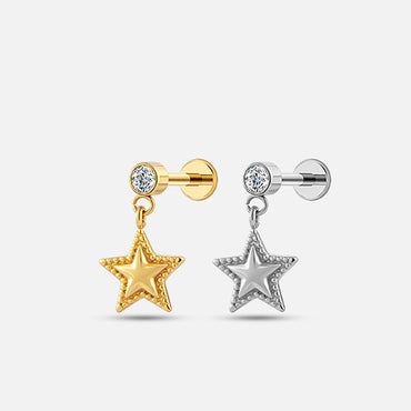 Piercing Minibarbell Aço Cirúrgico Com Pingente Estrela 11029 1.2X8