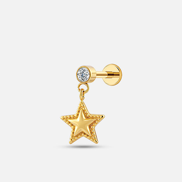 Piercing Minibarbell Aço Cirúrgico Com Pingente Estrela 11029 1.2X8