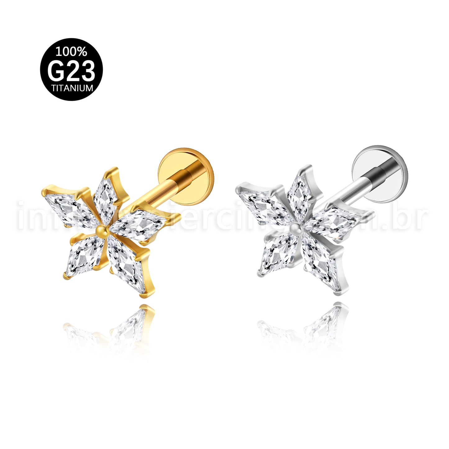 Piercing Labret Titânio Flor Zircônia Cravejada