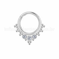 Piercing Argola Aço cirúrgico Segmento Articulado 3 Pedras Zircônia