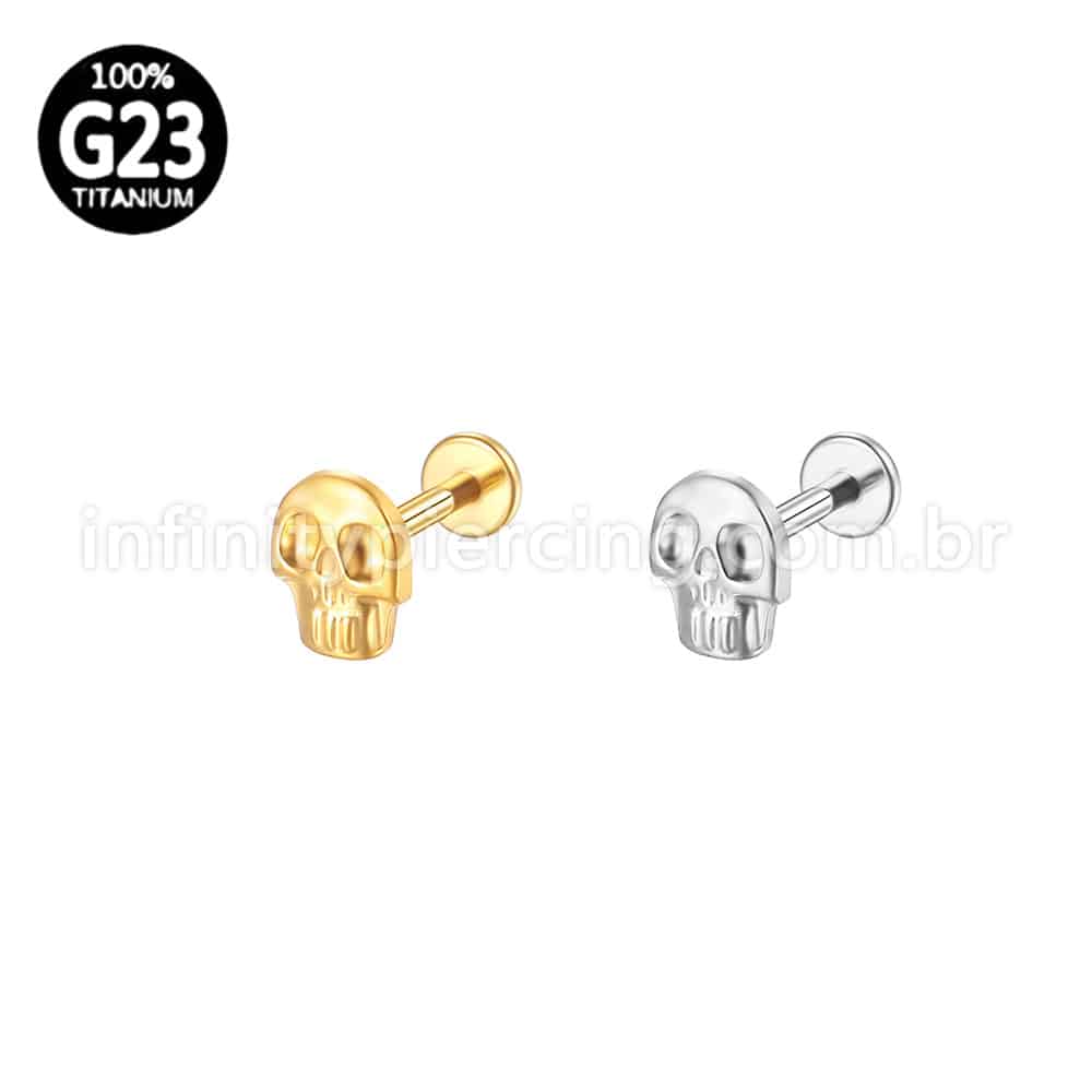 Piercing Labret Titânio Caveira