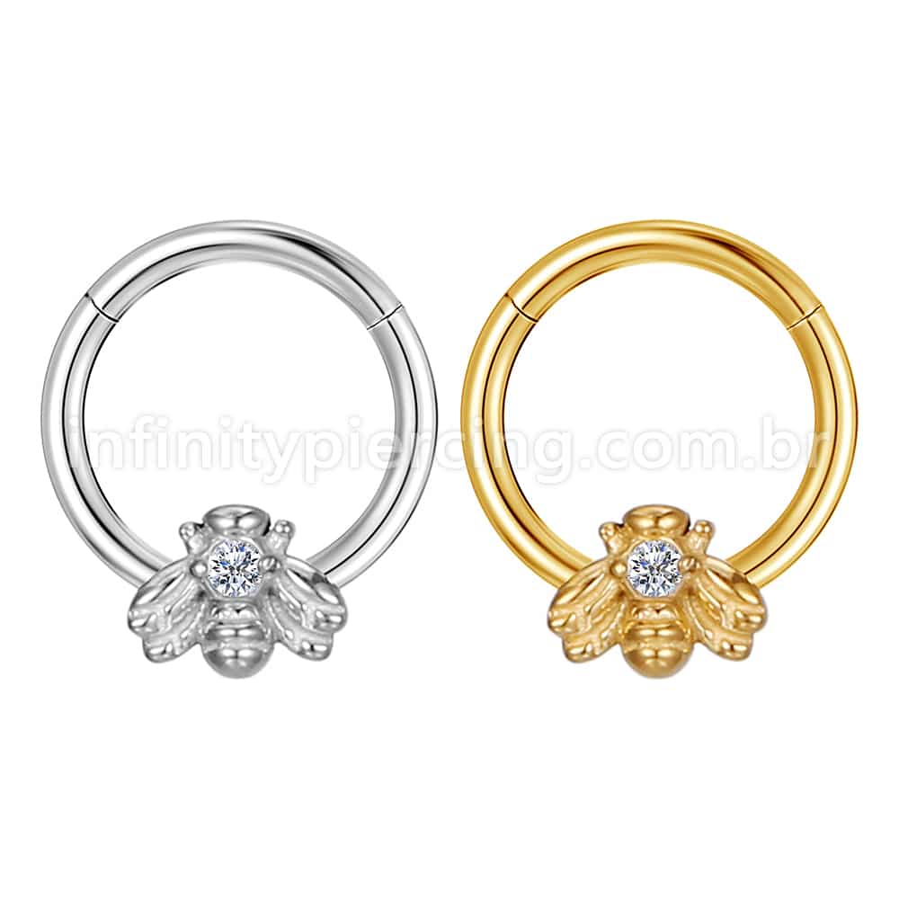 Piercing Argola Aço Cirúrgico Segmento Articulado Abelha Zircônia