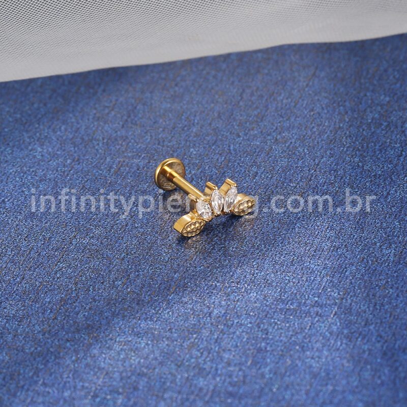Piercing Labret Titânio Trio Folha Zircônia