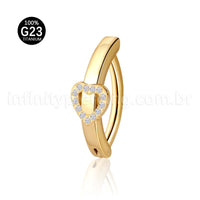 Piercing Argola Titânio Umbigo Coração Cravejado