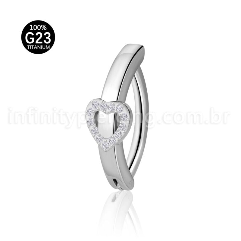Piercing Argola Titânio Umbigo Coração Cravejado