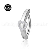 Piercing Argola Titânio Umbigo Coração Cravejado