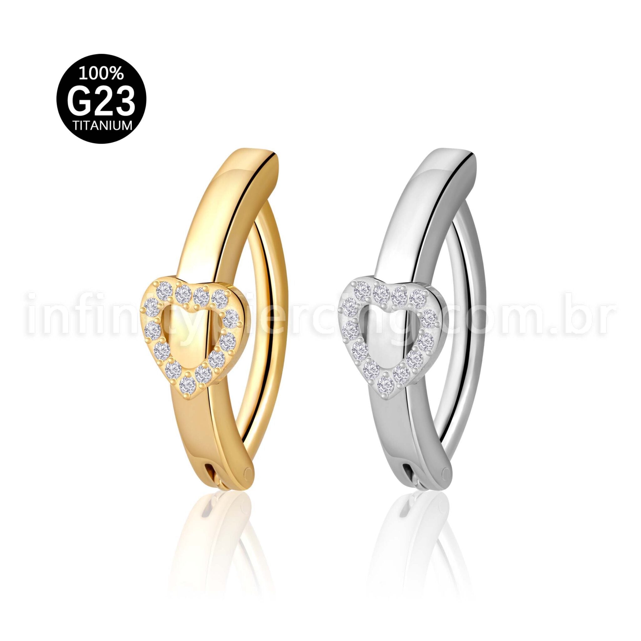 Piercing Argola Titânio Umbigo Coração Cravejado
