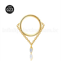 Piercing Argola Titânio Corrente Com Pingente Oval