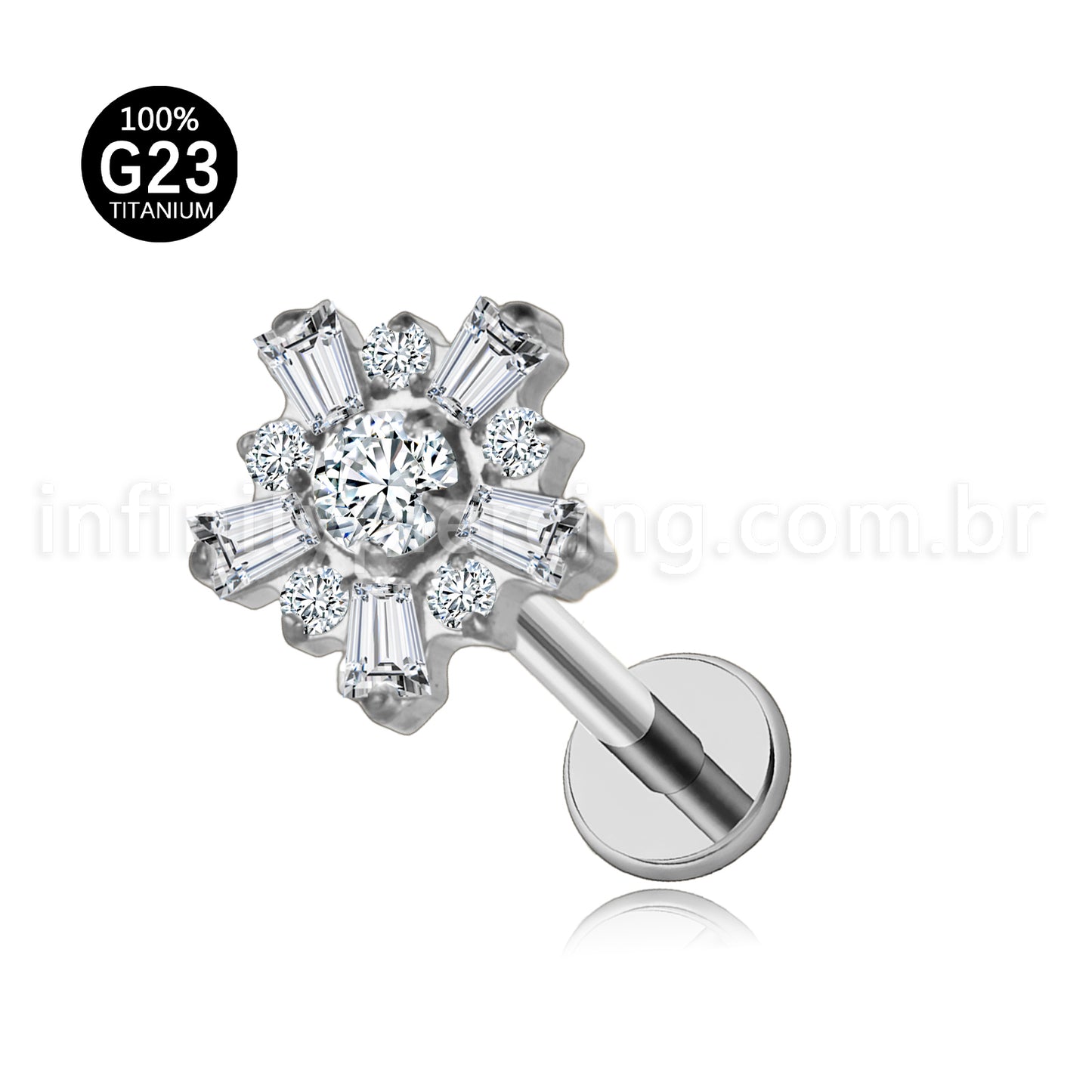 Piercing Labret Titânio Flor Zircônia Cravejada