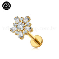 Piercing Labret Titânio Flor Zircônia Cravejada