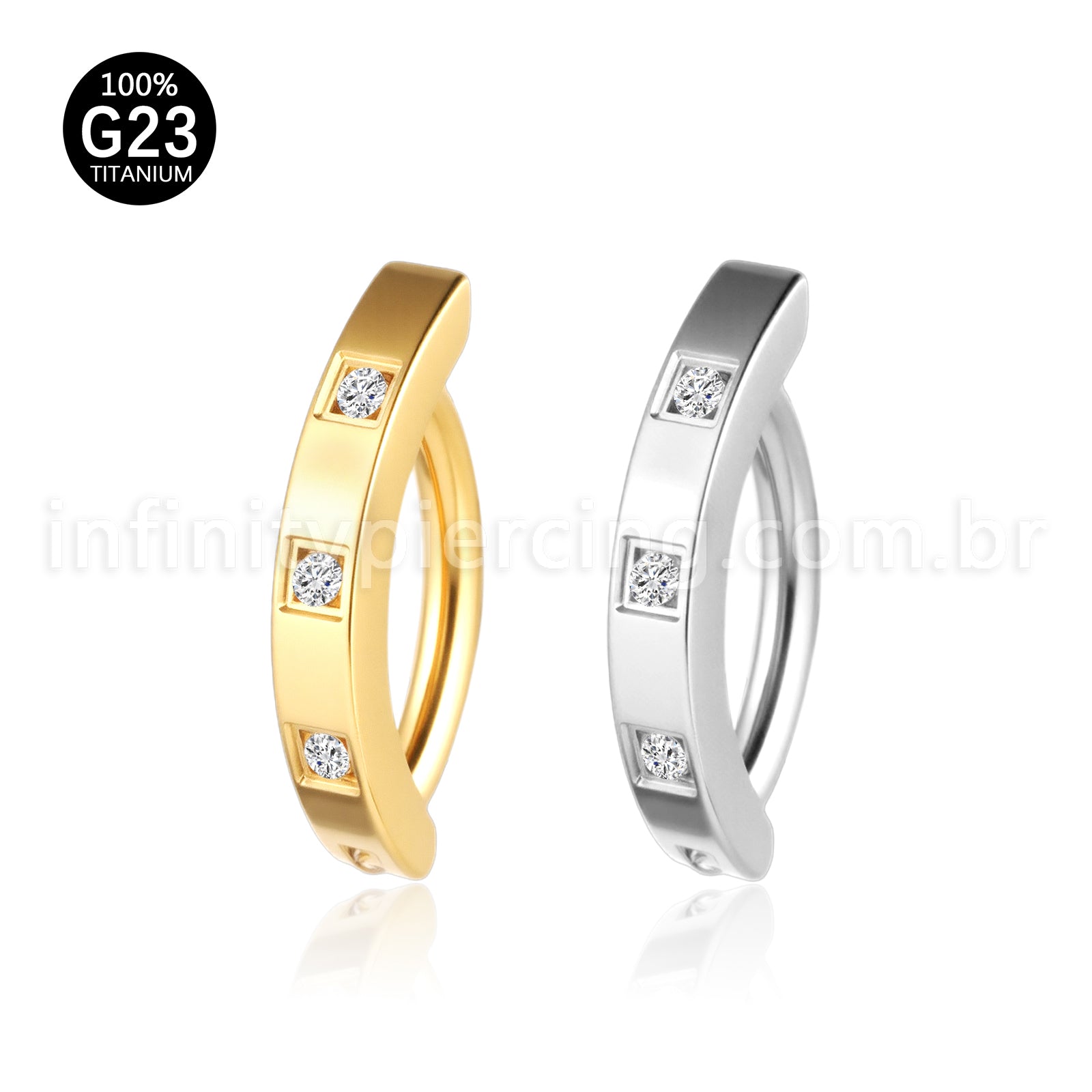 Piercing Argola Para Umbigo Titânio Quadrado Zircônias