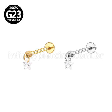 Piercing Labret Titânio Pingente Estrela Zircônia