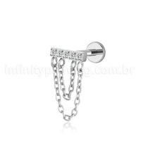 Piercing Labret Aço Cirúrgico Barra Com Correntes Zircônia