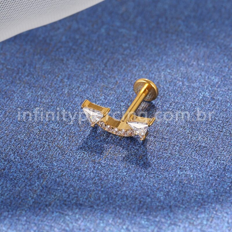 Piercing Labret Aço Cirúrgico Curvo Seta Zircônia