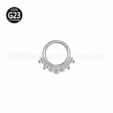 Piercing Argola Titânio Segmento Articulado Indiano 3 Zircônias Cravejadas