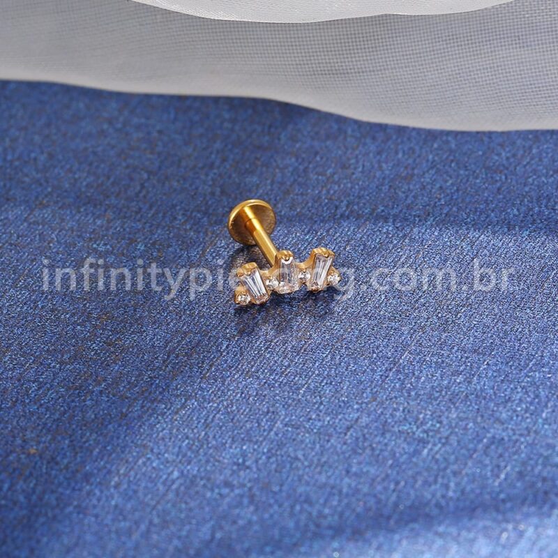 Piercing Labret Titânio Trio Zircônia Retangular