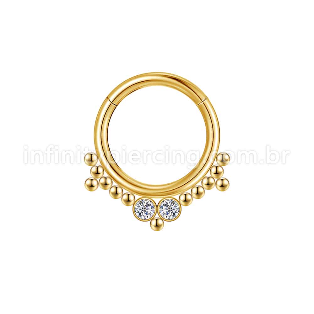 Piercing Argola Aço Cirúrgico Segmento Articulado 2 Pedras Zircônia