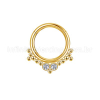 Piercing Argola Aço Cirúrgico Segmento Articulado 2 Pedras Zircônia