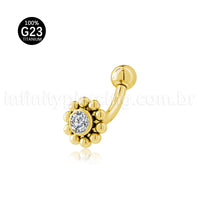 Piercing Minibarbell Curvo Titânio Flor/Zircônia Cravada