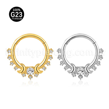 Piercing Argola Titânio Segmento Articulado Luas E Zircônia