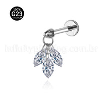 Piercing Labret Titânio Com 3 Pingentes Zircônia