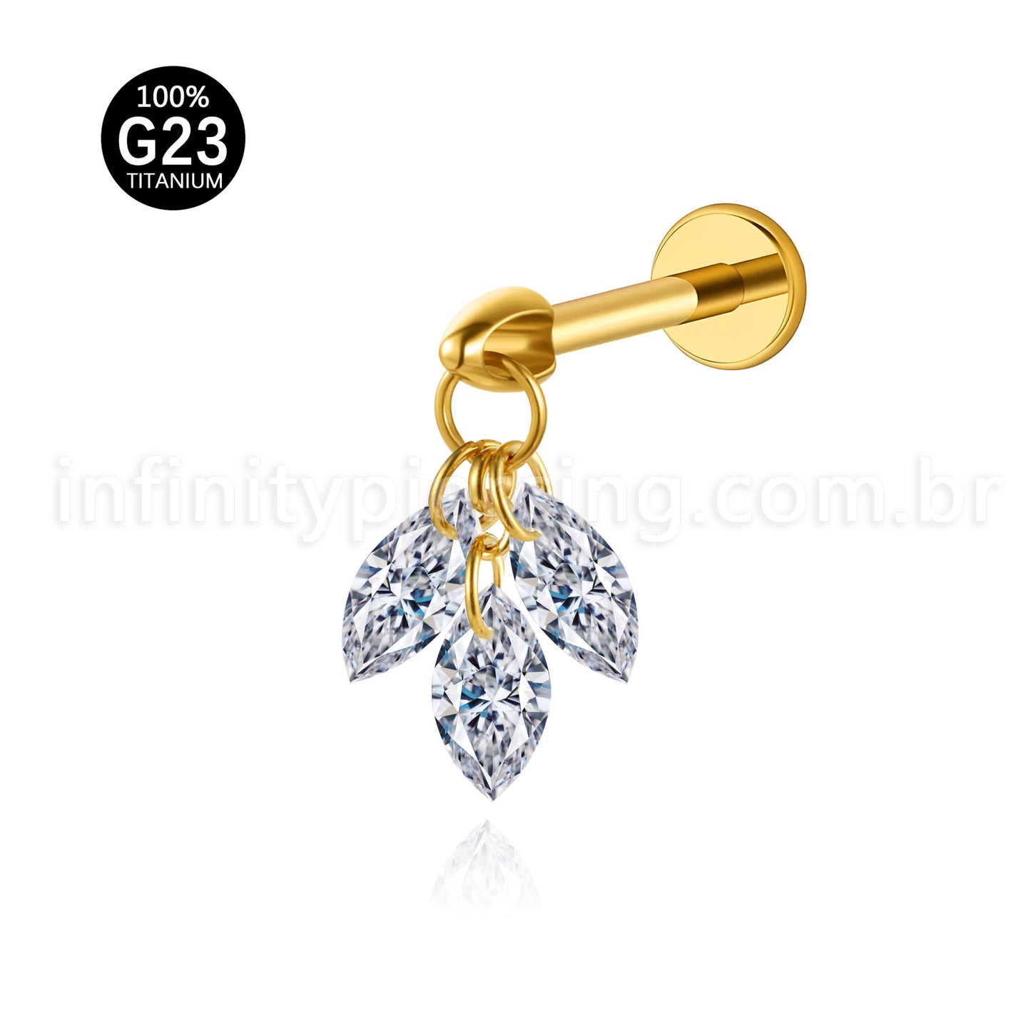Piercing Labret Titânio Com 3 Pingentes Zircônia