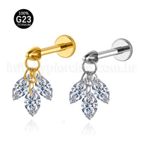 Piercing Labret Titânio Com 3 Pingentes Zircônia