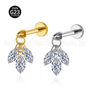 Piercing Labret Titânio Com 3 Pingentes Zircônia