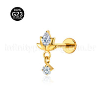 Piercing Labret Titânio Flor Zircónia Cravejada Com Pingente