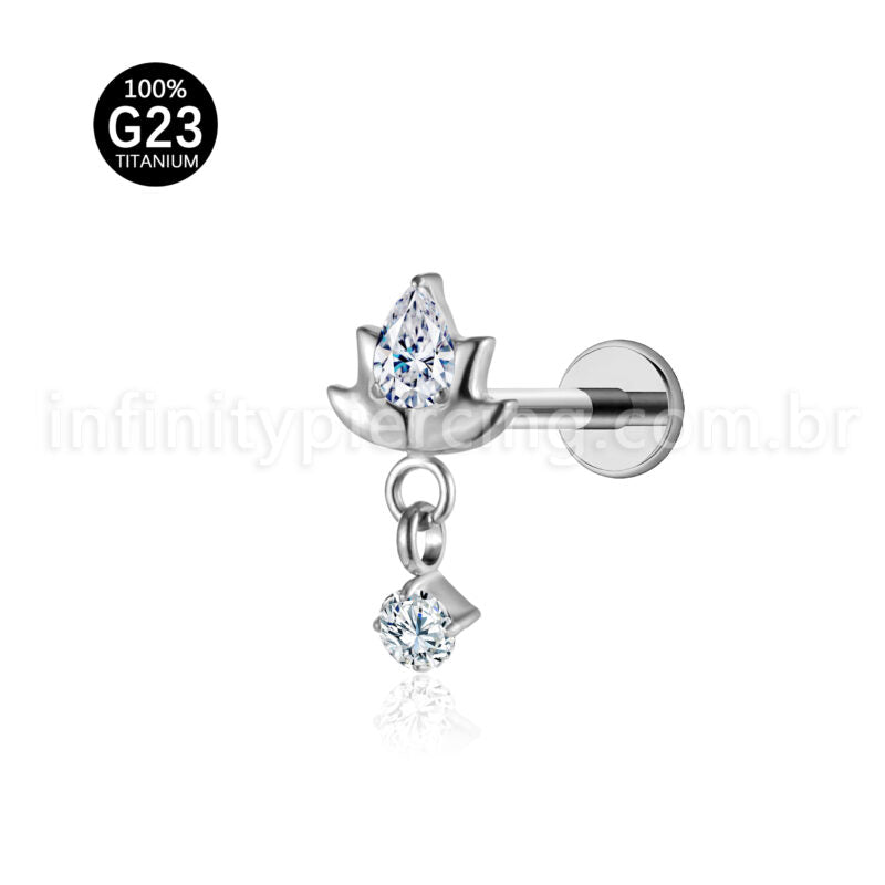 Piercing Labret Titânio Flor Zircónia Cravejada Com Pingente