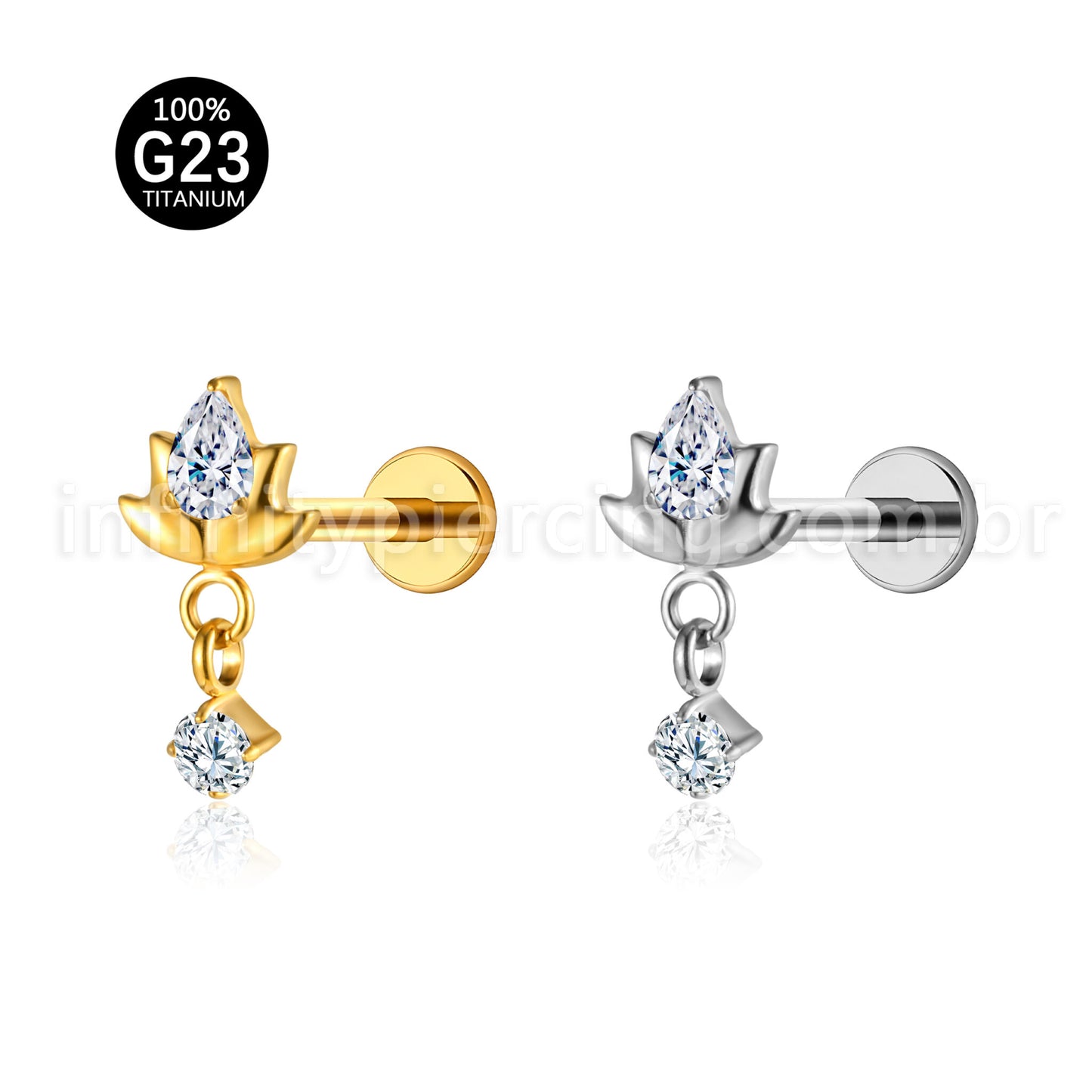Piercing Labret Titânio Flor Zircónia Cravejada Com Pingente
