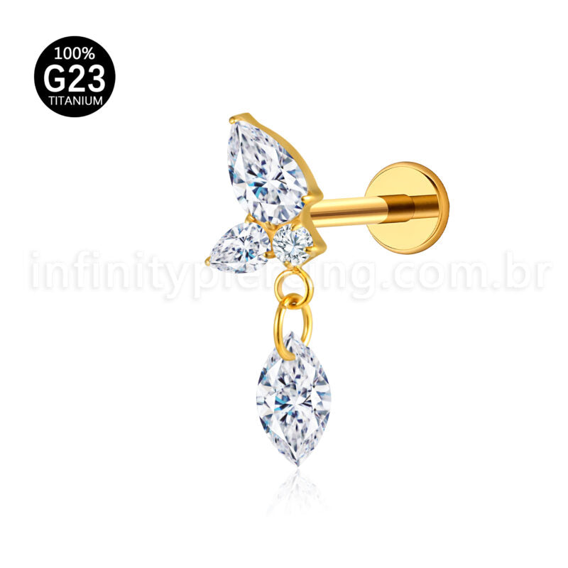 Piercing Labret Titânio Zircónia Cravejada Com Pingente