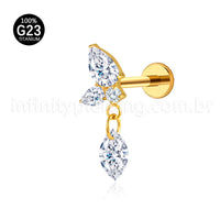 Piercing Labret Titânio Zircónia Cravejada Com Pingente
