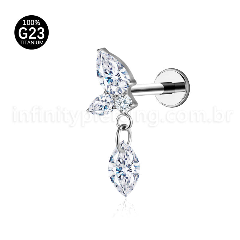 Piercing Labret Titânio Zircónia Cravejada Com Pingente