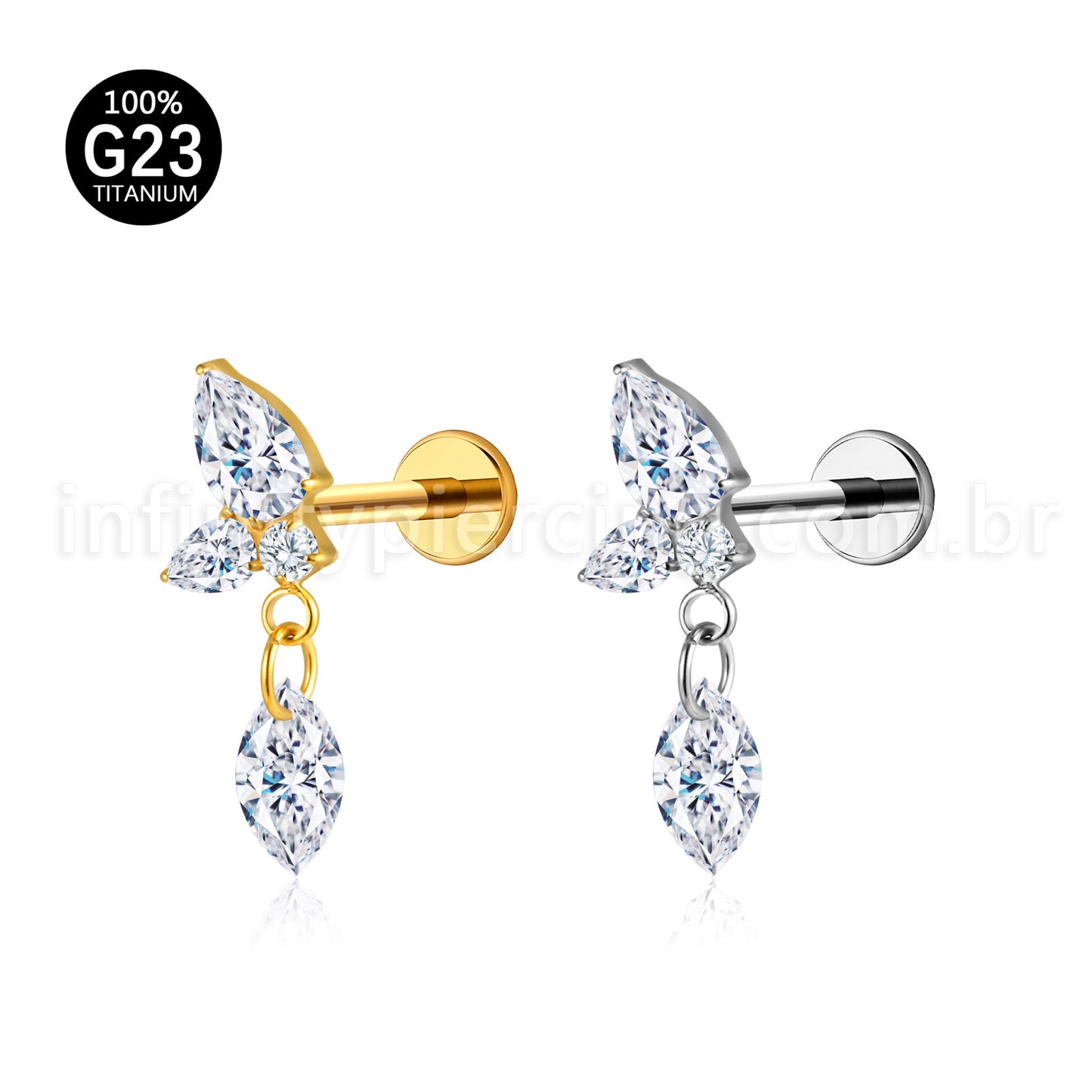 Piercing Labret Titânio Zircónia Cravejada Com Pingente