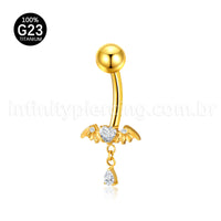 Piercing Banana Titânio Coração Zircônia Com Asas De Morcego
