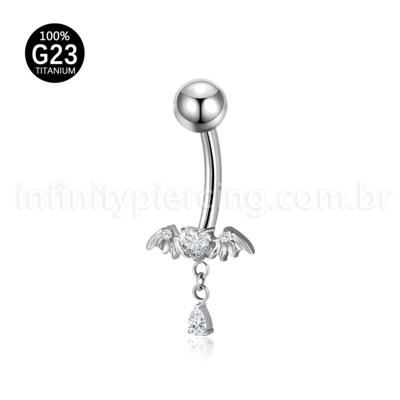 Piercing Banana Titânio Coração Zircônia Com Asas De Morcego