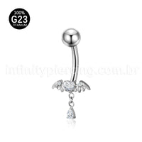 Piercing Banana Titânio Coração Zircônia Com Asas De Morcego