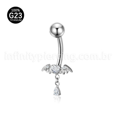 Piercing Banana Titânio Coração Zircônia Com Asas De Morcego
