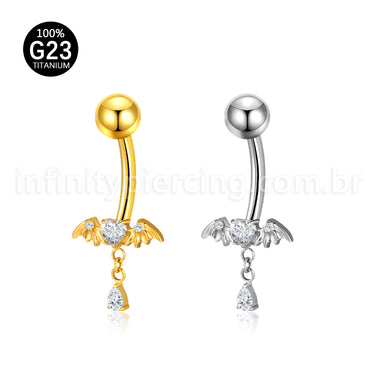 Piercing Banana Titânio Coração Zircônia Com Asas De Morcego