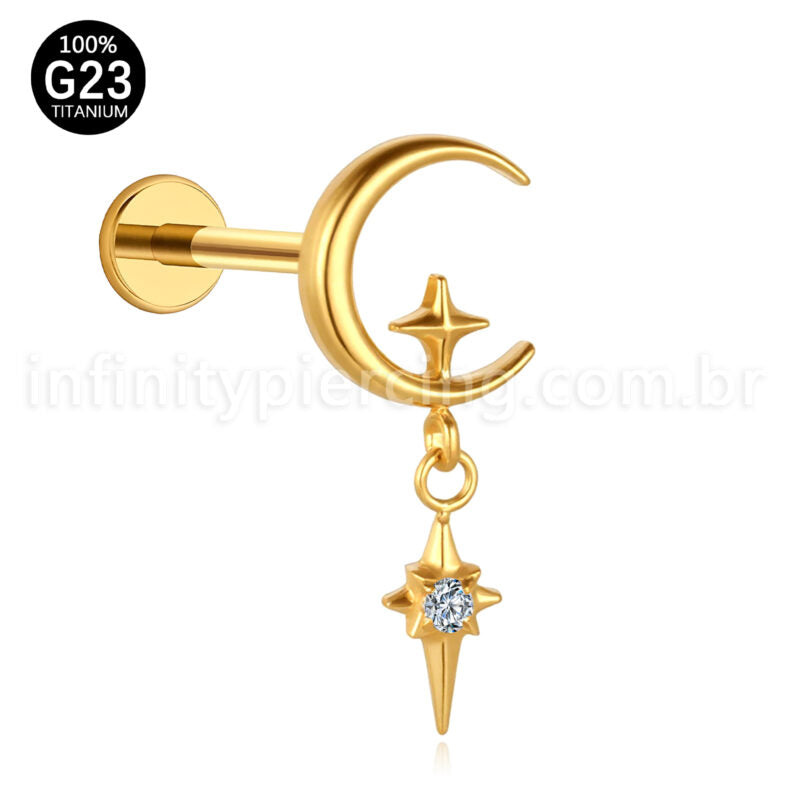 Piercing Labret Titânio Lua/Estrela