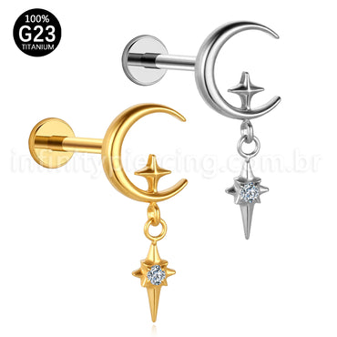 Piercing Labret Titânio Lua/Estrela