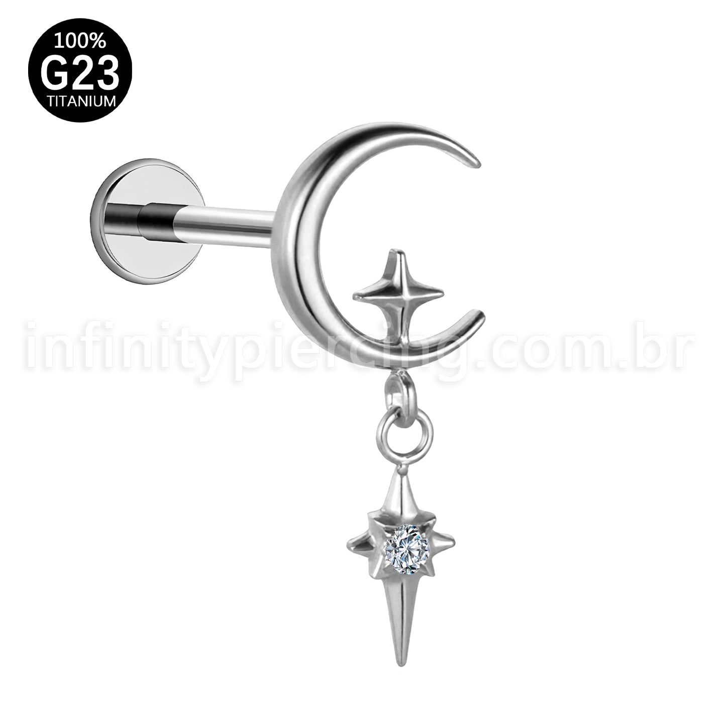 Piercing Labret Titânio Lua/Estrela